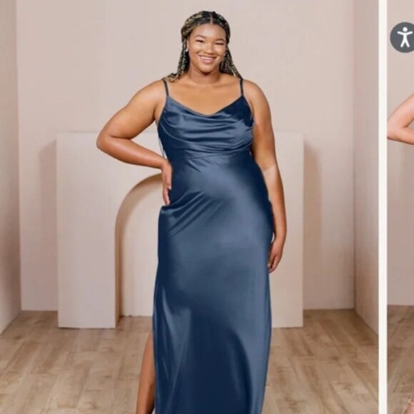 Revelry Skye Dusty Blue Draped Front Bridesmaid Dress Size 14 - Picture 1 of 9